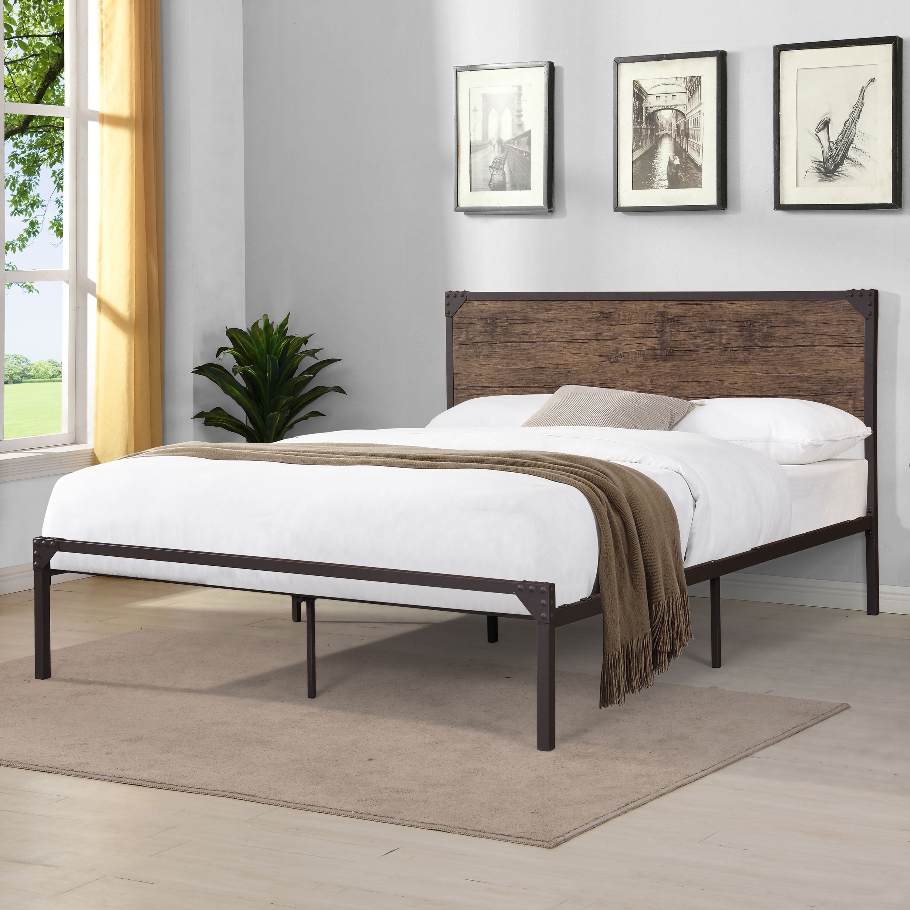 Furniture of America Fahr Industrial Steel Platform Bed, Full, Dark Brown