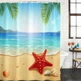 thumbnail image 4 of 54x78 Inch Shower Curtain Decorative Summer Beach Bathtub Bath Curtains Fabric Waterproof Bathroom Decor, Coastal Red Starfish Conch Palm Seaside Small Stall Shower Curtain Set with 12 Hooks, 4 of 7