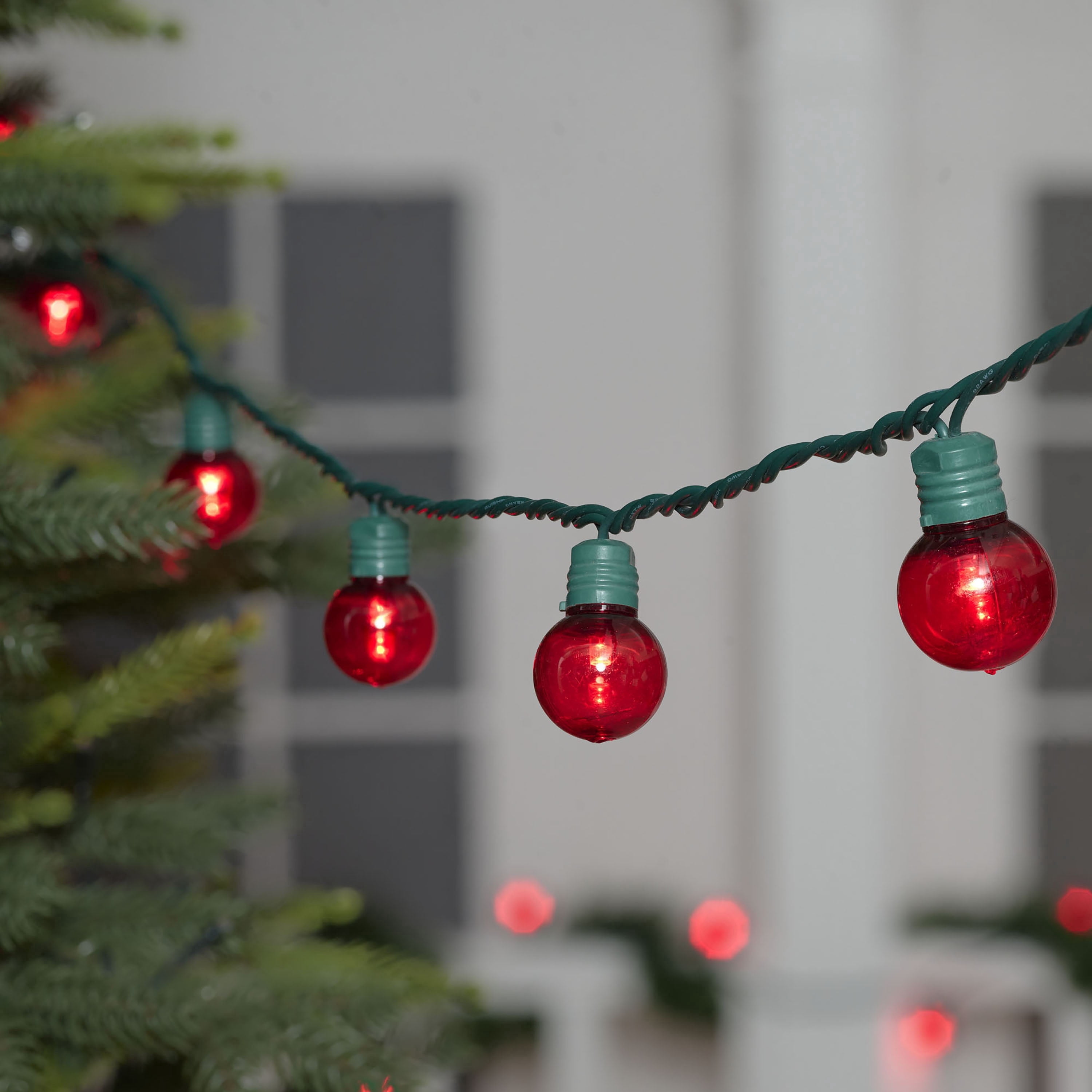 Indoor/Outdoor 100-Count LED Super Bright G30 Christmas String Lights, Red, Green Wire, 57', by Holiday Time
