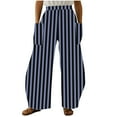 thumbnail image 2 of Jjayotai Women's Striped Print Baggy Pants, High Waist Wide Leg Loose Fit Trousers with Pockets Dark Blue XL, 2 of 5