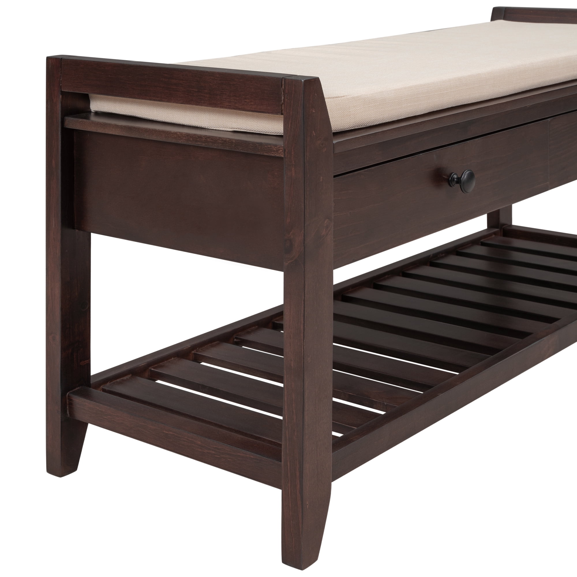 DEALTOPS Vintage Storage Bench with 2 Drawers and Soft Cushion, Multipurpose Shoe Rack for Entryway - Espresso