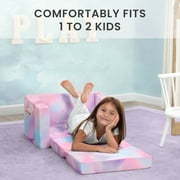 Delta Children Cozee 2-in-1 Convertible Sofa to Lounger - Comfy Flip Open Couch/Sleeper for Kids, Pink Tie Dye