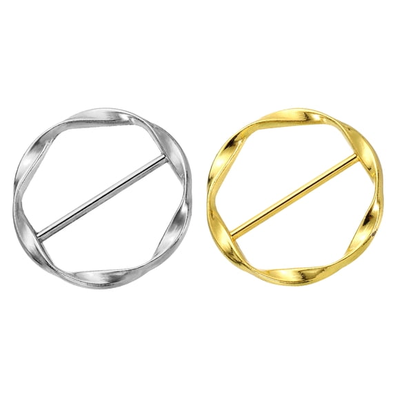 Uxcell 2 Pack T-shirt Clips, 34mm(1-5/16") Round Metal Silk Scarf Ring Clipfor Women Scarf, Loose T-shirt, Golden/Bright Silver