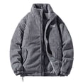 thumbnail image 3 of Quilted Jackets for Men Windproof Long Sleeve Turndown Collar Solid Color Casual Winter Fleece Windproof Comfortable Warm Jackets with Pockets, 3 of 9
