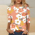 thumbnail image 2 of CYMMPU Blouses for Women Dressy Casual Round Neck 3/4 Sleeve Spring Tops Summer Fashion Shirts Loose Fit Flower Printed Tunic Tops Lightweight Basic T-Shirts Multicolor XXXXXL, 2 of 5