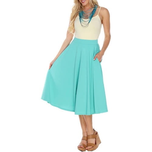 (Menthe, G) - Jupe Midi Évasée pour Femme White Mark