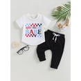 thumbnail image 2 of Wassery 4th of July Clothes Toddler Baby Boys T-shirt Outfit Summer Letter Print Short Sleeve Crew Neck Tops and Casual Elastic Pants Independence Day Set 2Pcs 3M-3T, 2 of 9