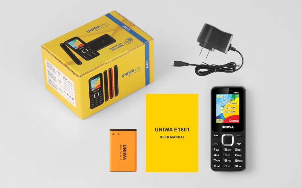 UNIWA E1801 Unlocked Button Phones 2G Dual SIM 1.77'' 800mAh Flashlight Loud Speaker Senior Feature Phone