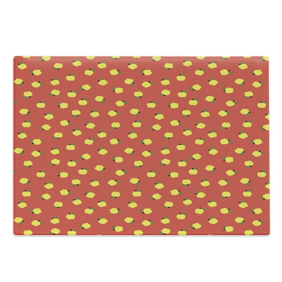 Fruit Art Cutting Board, Natural Theme Apples Pattern with Leaves Motif on Warm Background, Decorative Tempered Glass Cutting and Serving Board, in 3 Sizes, by Ambesonne