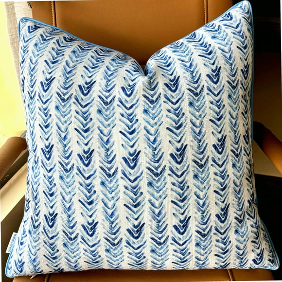 Blue Herringbone Square Pillow Cover - Farmhouse Decor for Sofa, Chair, Couch & Bedroom - 22x22 Inches Accent Throw Pillow Case