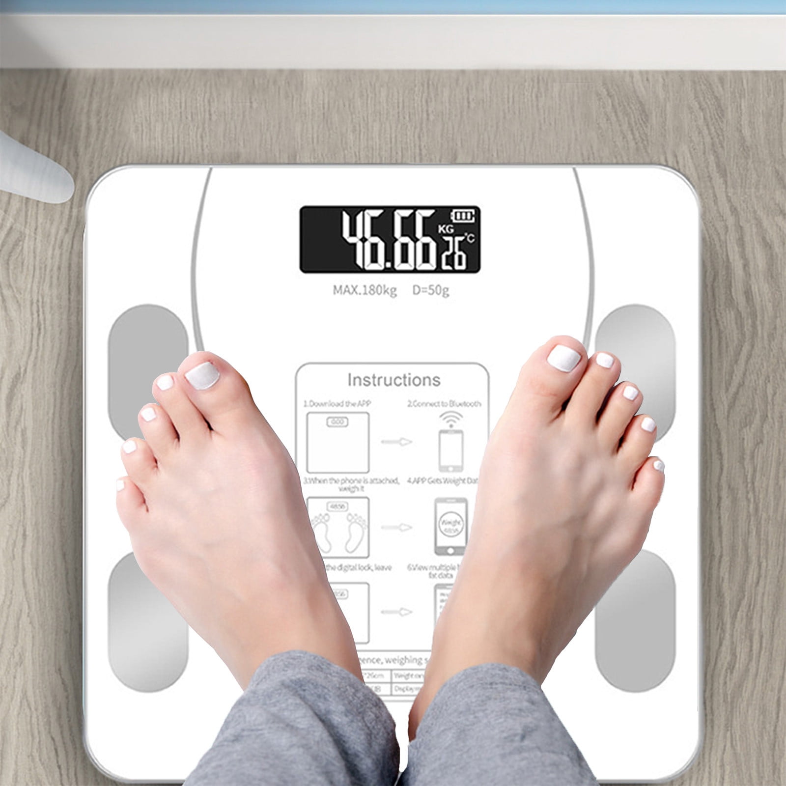 PureCasa Bluetooth Smart Scale with LED Display for Body Weight & Body Composition, High Accurate Digital Bathroom Scale, Sync with App, USB Rechargeable, 10.2"x10.2"x1.2", 1PC, White