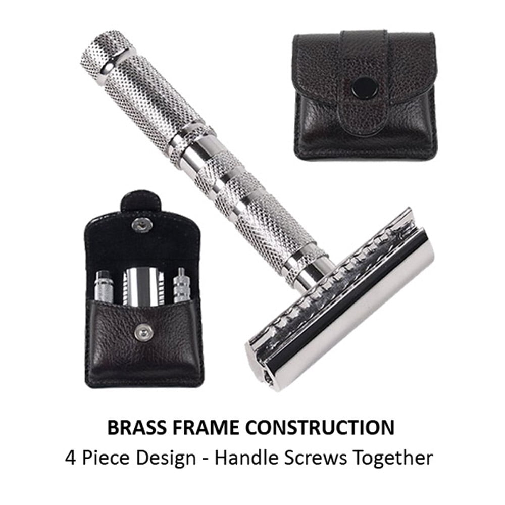 Parker 4 Piece Travel Safety Razor & Leather Case - A great Travel Safety Razor