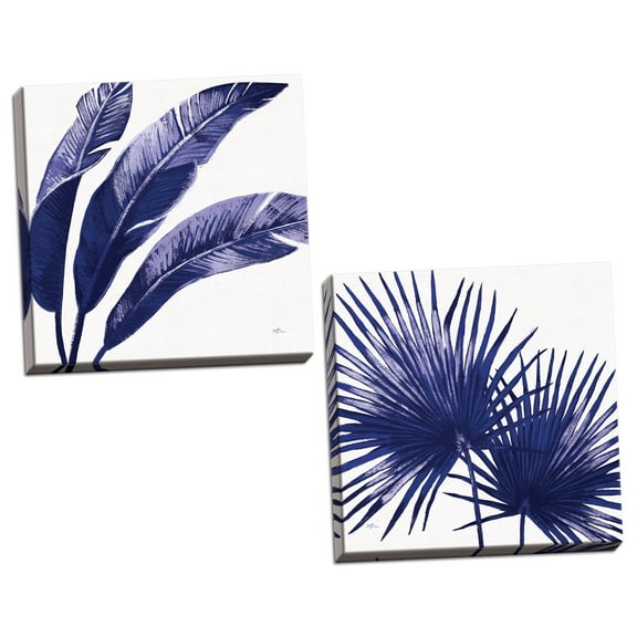 Gango Home Decor Contemporary Welcome to Paradise XI & XII Indigo by Janelle Penner (Ready to Hang); Two 16x16in Hand-Stretched Canvases