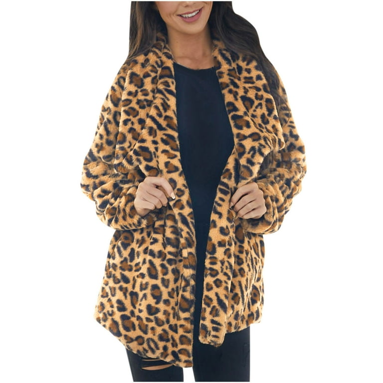 Winter Coat for Women Fleece Jacket Leopard print Coats Long