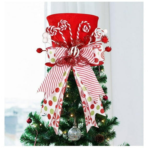 Darzheoy Christmas Tree Toppers Christmas Tree Gift Hat Arrangement Christmas Decoration Supplies Bow Tie Candy Tree Top Star Hat
