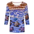 thumbnail image 6 of Raeneomay 3/4 Length Sleeve Womens Tops Women's Fashion Printed T-Shirt Blouse Round Neck Casual Tops, 6 of 6