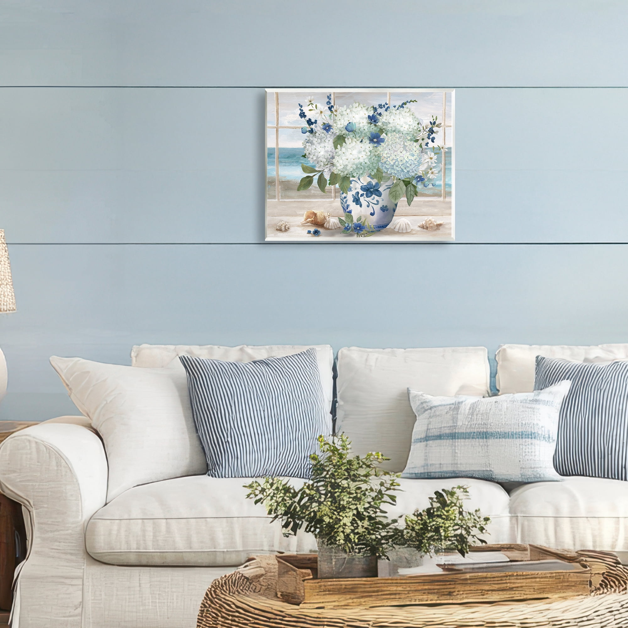 Stupell Industries Seaside Hydrangea Bouquet in Window Wall Plaque Art, design by Nan