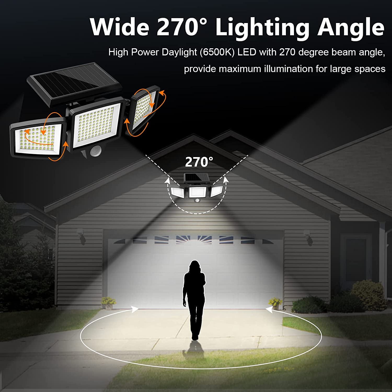 SZRSTH Solar Motion Sensor Flood Lights, 3 Heads, Remote photo 6
