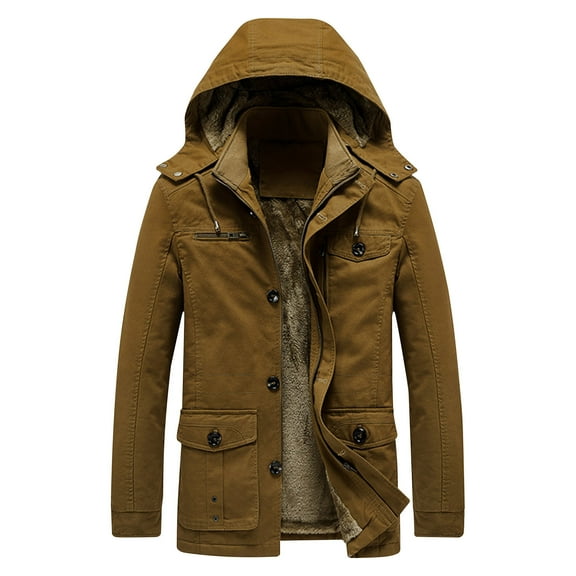 Pejock Men's Casual Coat - Thickened Warm Jacket with Detachable Hood, Long Sleeve, and Pockets for Outdoor Activities, Daily Wear in Cold Weather