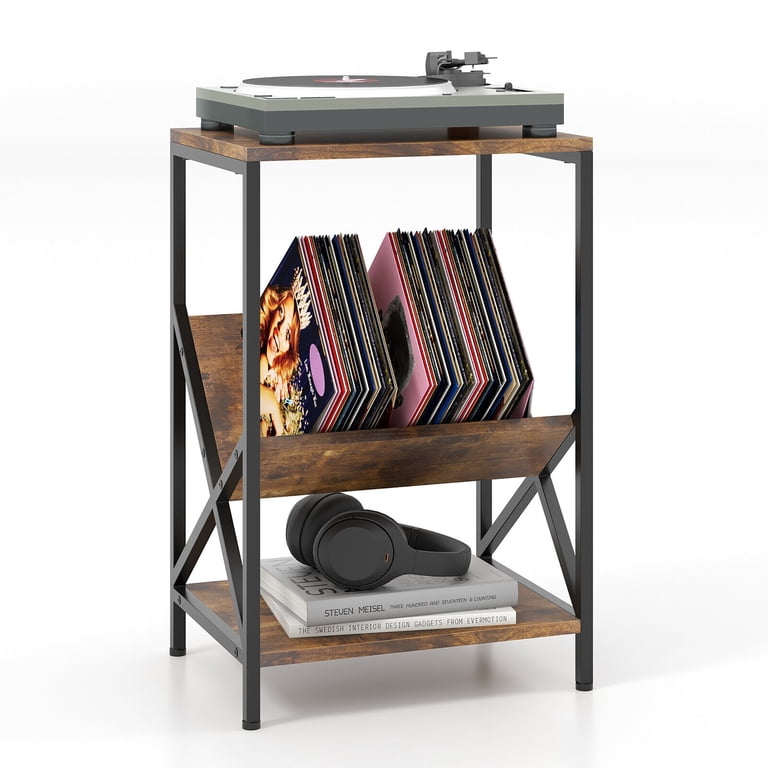 Gymax Industrial Side Table 3-Tier End Table w/ V-Shaped Magazine