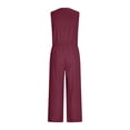 thumbnail image 3 of Women's Summer Cotton Linen Jumpsuits Loose V Neck Button Down Drawstring Wide Leg Pants Rompers Overall with Pockets, 3 of 3