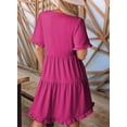 thumbnail image 2 of Vestido casual Dokotoo para mujer, cuello en V, manga corta, rosa intenso, talla M, 2 of 8