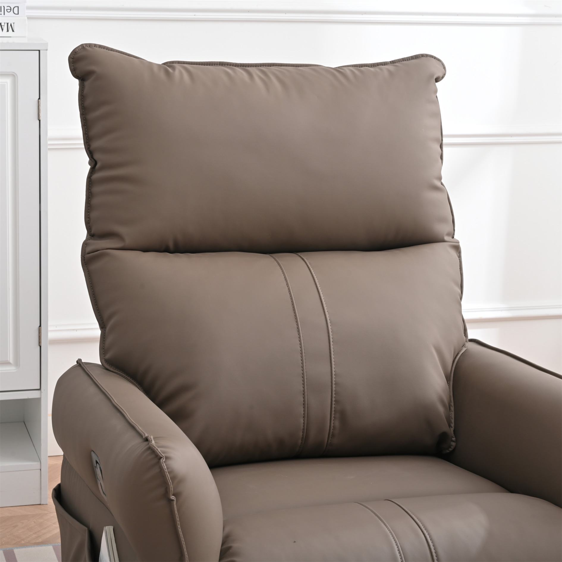 PU Rocking Recliner Chair,360° Swivel Nursery Rocking Chair,Glider Chair,Modern Small Rocking Swivel Recliner Chair for Bedroom,Living Room Chair Home Theater Seating, Side Pocket, Brown