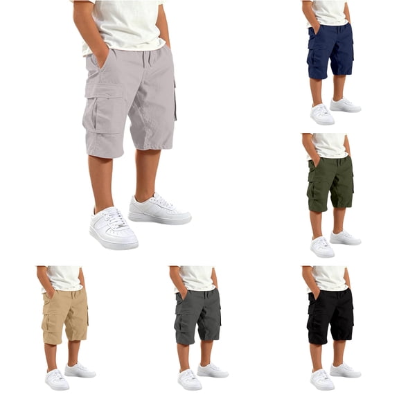 JAJAHO Boys Summer Cargo Shorts Drawstring Elastic Waist Jogger Athletic Shorts With Multi Pockets Kids Teens Sports Clothes 5-16Y