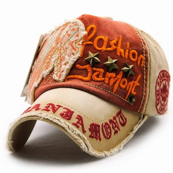 SPOORYYO Fashionable Baseball Cap with Letter Patchwork, Adjustable Buckle Closure Casual Distressed Hat for Outdoor and Daily Wear