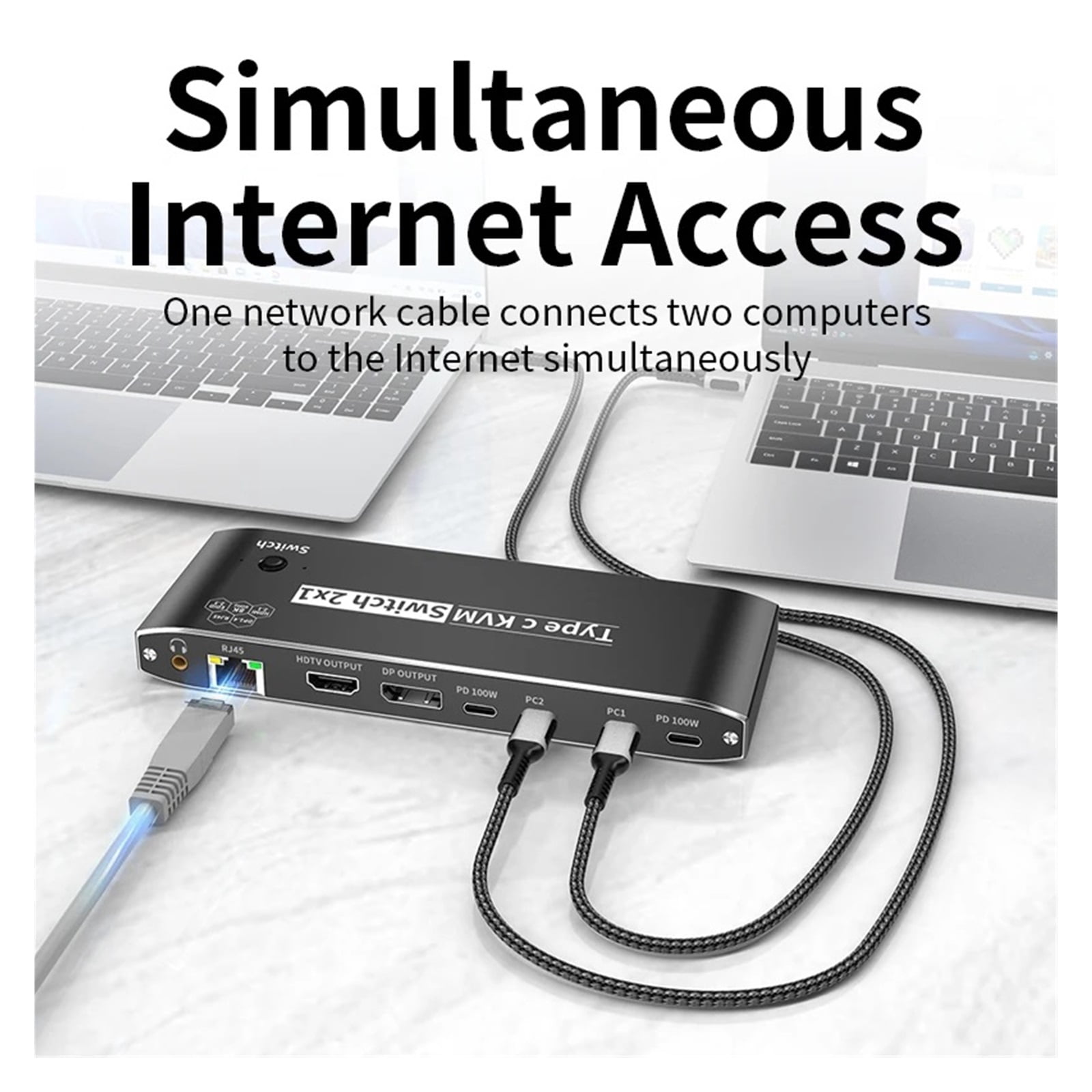 3500W 8K USB C To HMI DP KVM Switch 4K120Hz Video Switcher With RJ45 Network Port PD 100W Charge For 2 PC To 1 TV Monitor ,Unparalleled Video Performance