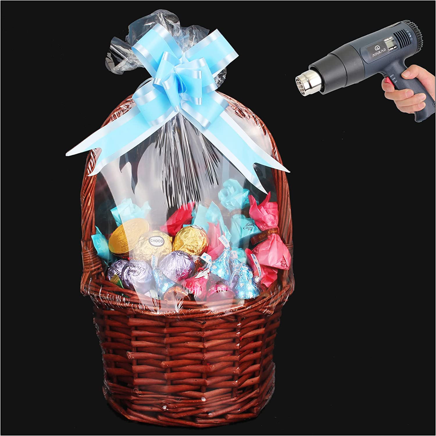 Large Shrink Wrap Bags for Easter Gift Baskets,32x40 inches Clear PVC Heat Shrink Wrap for Packaging,Gift Wrapping 5 Pack 