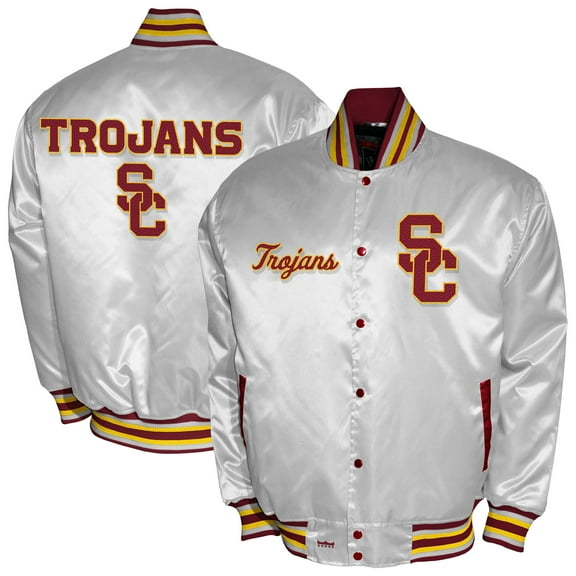 Men's Franchise Club White USC Trojans Satin Full-Snap Jacket