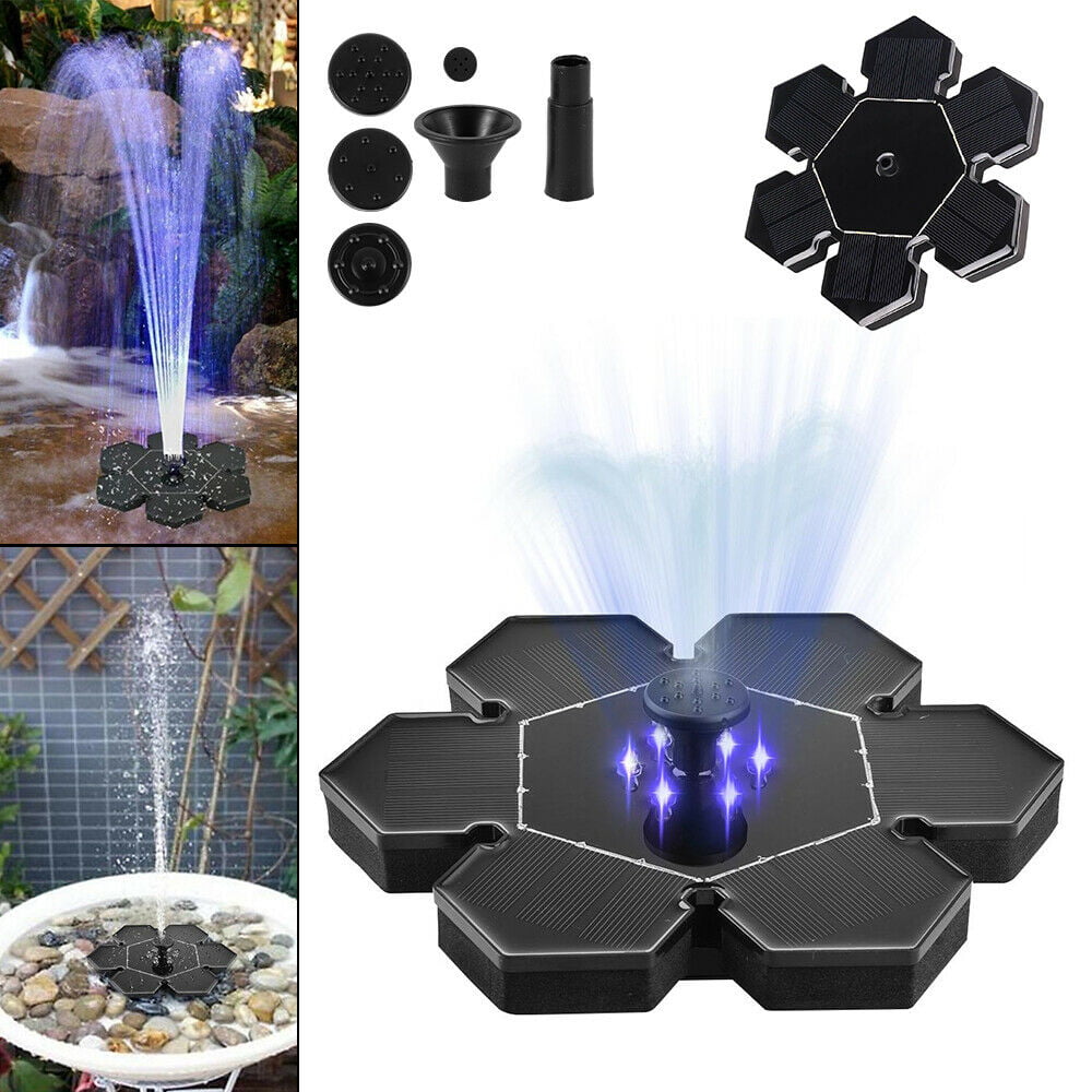 Solar Powered Fountain Water Pump Night Floating Garden Bird Bath Kit 2 Sizes 
