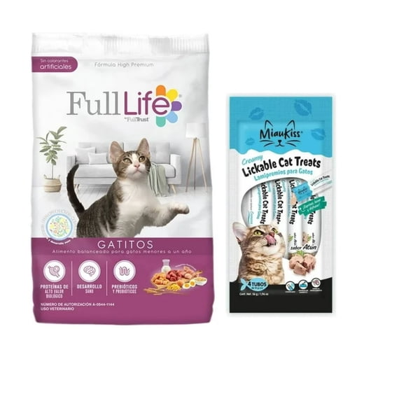 Full Life Gatitos 1.3 kg + MIAUKISS LICKABLE ATUN 4 PACK 56GR