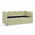 thumbnail image 5 of Bellemave Twin Size Daybed with Pop Up Trundle, Twin to King Daybed with USB Charging Port, Plaid Linen Upholstered +Wood Extendable Sofa Bed for Living Room/Bedroom/Guest Room,Green, 5 of 9