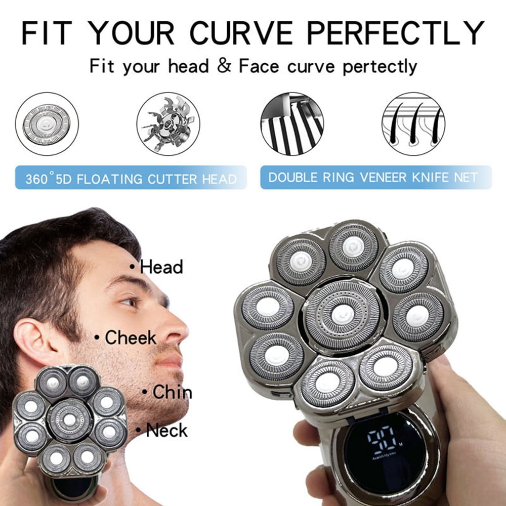 Electric  Shaver for Bald Men,DFITO 5-in-1 Head Shaver for Bald Men, IPX6 Waterproof Wet Dry Shaving with LED Display