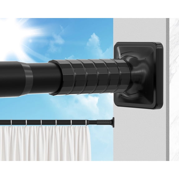 Square Base Tension Curtain Rod 51-86 Inches, Heavy Duty No Drill Adjustable Rod, 5 Sizes for Windows Patio Closet (Matte Black)