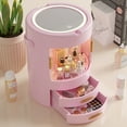 thumbnail image 3 of VECELO 360 Rotating Makeup Organizers, Desktop Cosmetic Storage Box with LED Lighted Mirror, Anti Dust and Waterproof Skin Care Cosmetic Display Cases with Lid and Drawers, Pink, 3 of 7