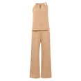 thumbnail image 6 of GILIGEGE Linen Sets for Women 2 Piece Summer Sleeveless Short Sleeve Top and Trousers Outfit Set Fashionable Plain Leisure Suit Loungewear with Pockets Wide Leg Pants Tracksuit Lounge Matching Sets, 6 of 9