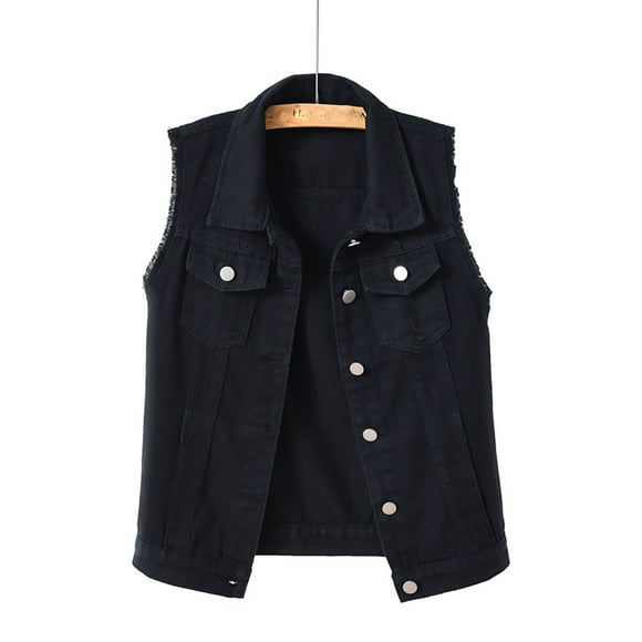 EGNMCR Women's Casual Denim Vest, Sleeveless Frayed Ripped Long Denim, Jean Jacket Women Spring And Solid Sleeveless Jacket Outerwear Women's denim jacket