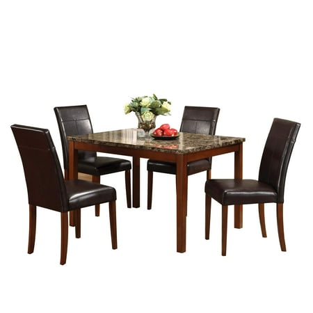 Acme Portland 5 Piece Pack Dining Set Brown Faux Marble Cherry