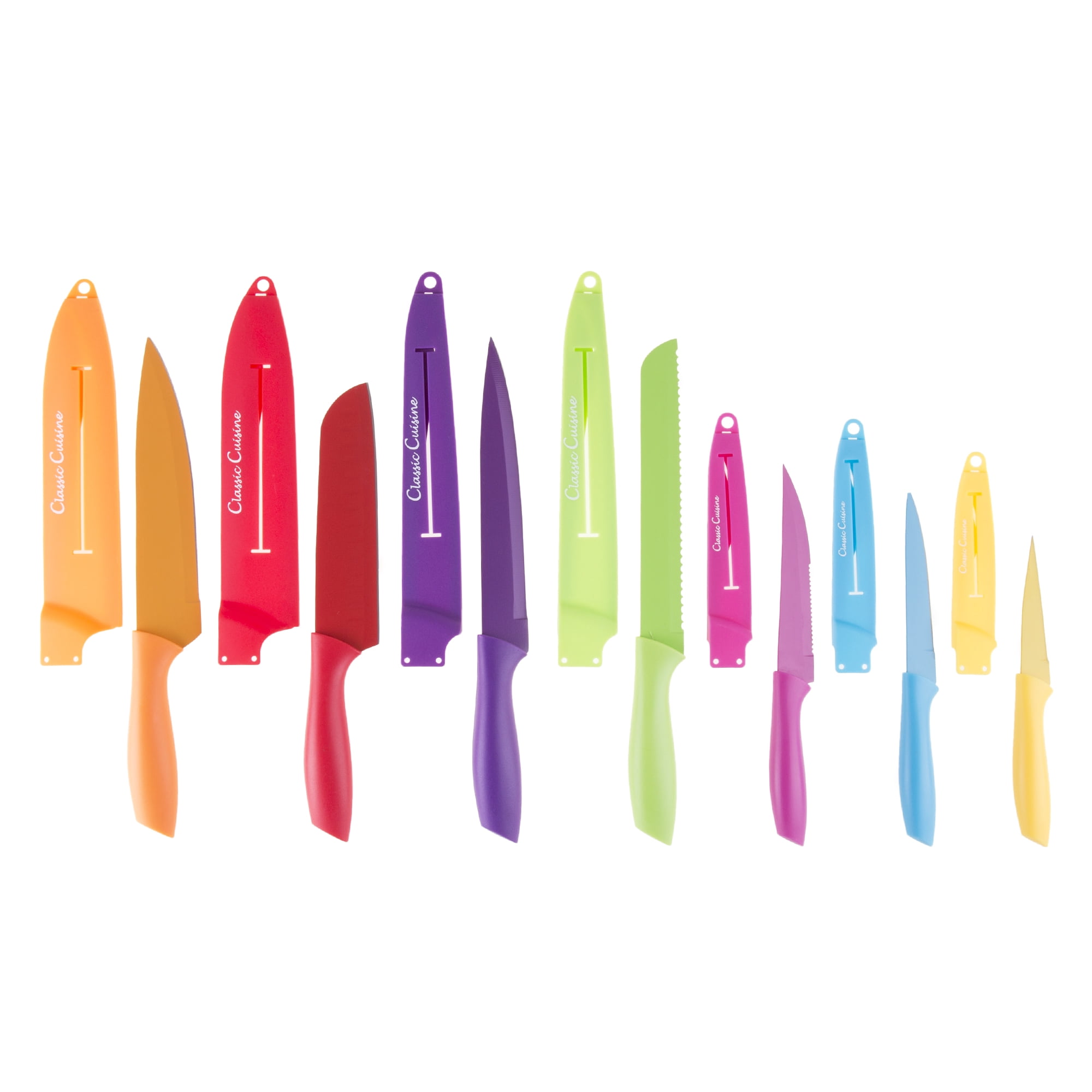 Classic Cuisine 14 Pc Colored Knife Set with Sheaths - Pro Grade