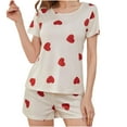 thumbnail image 2 of VEKDONE Pajamas for Womens Lounge Set Short Sleeve Top and Shorts 2 Piece Heart Print Soft Loungewear Outfits Pj Sets Loose Fit Comfy Homewear Suits Beige XL, 2 of 8