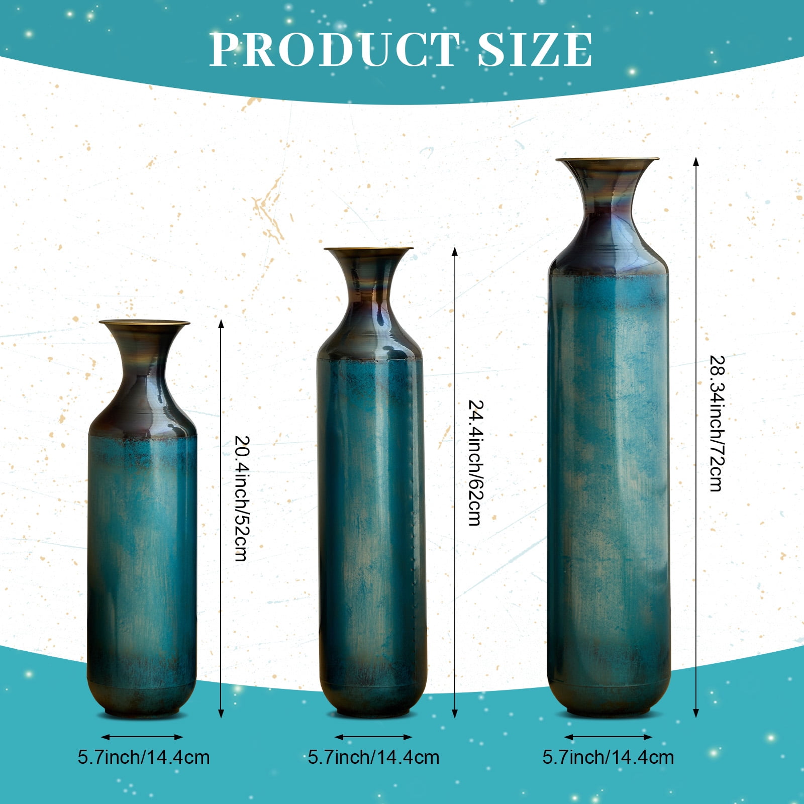 Aukfa Metal Tall Floor Vases for Decoration, Large Floor Vase Set of 3,Droplet Shaped,28.34"/24.4"/20.4"H,Aqua Blue