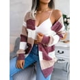 thumbnail image 2 of Women'S Striped Long Sleeve Open Front Knit Cardigan Casual Pullover Sweater Wine Red M, 2 of 8
