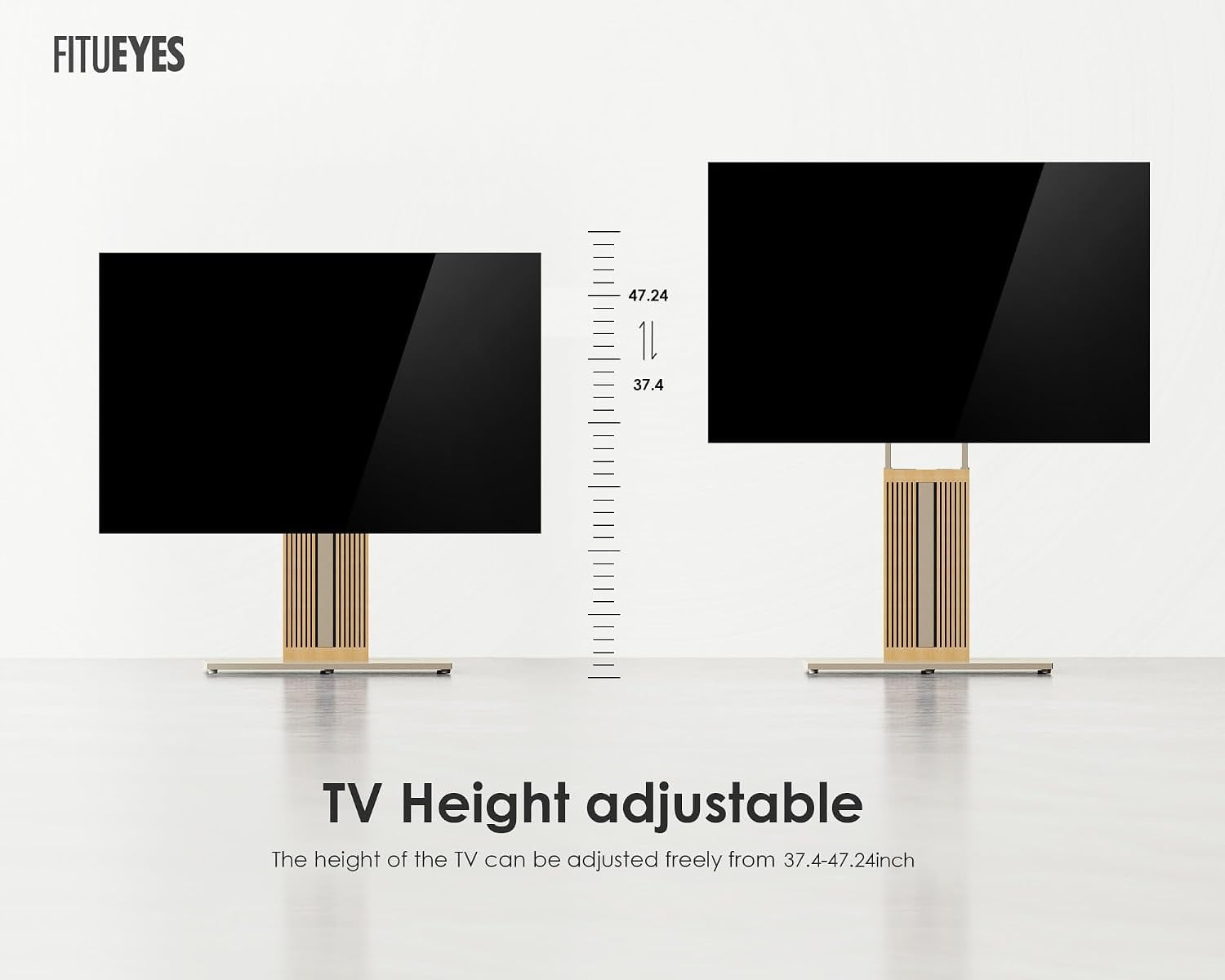 FITUEYES Zen Series Floor TV Stand for 55–88 Inch TVs, Gray & Light Wood, Hidden Storage