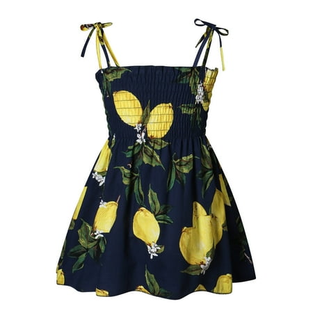 

DNDKILG Baby Toddler Girls Summer Dresses Floral Square Neck Dress Sleeveless Sundress Dark Blue 1Y-6T 90