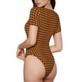 thumbnail image 2 of Fotbe Black And Orange Houndstooth Body de Mujer con Cuello Redondo y Mangas Cortas, Sin Mangas Ajustado, Suave, Cómodo y Básico-XX-Large, 2 of 7