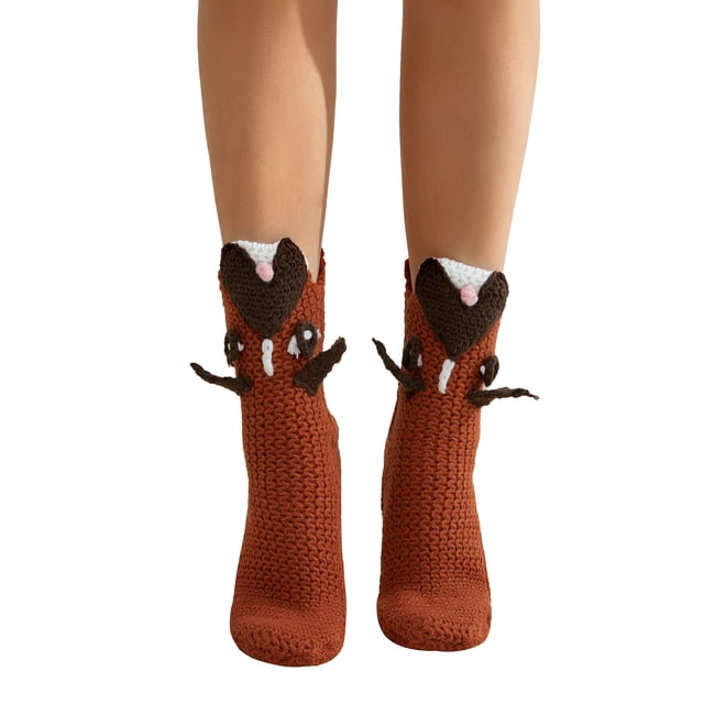 Sunloudy Family Fall Winter Funny Socks, Cartoon Animal Style Patchwork Non-Slip Floor Socks for Adult Kids