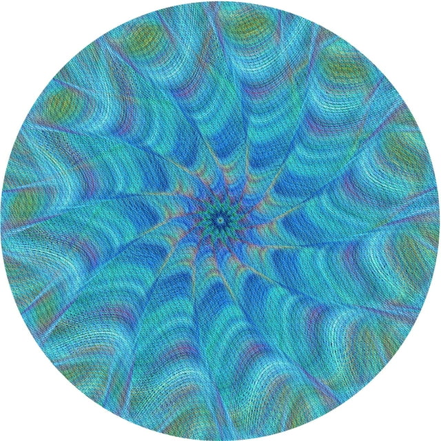 Ahgly Company Tapis Rond Lavable en Machine Intérieur Transitionnel Turquoise Bleu Vif, 8 Pieds Rond